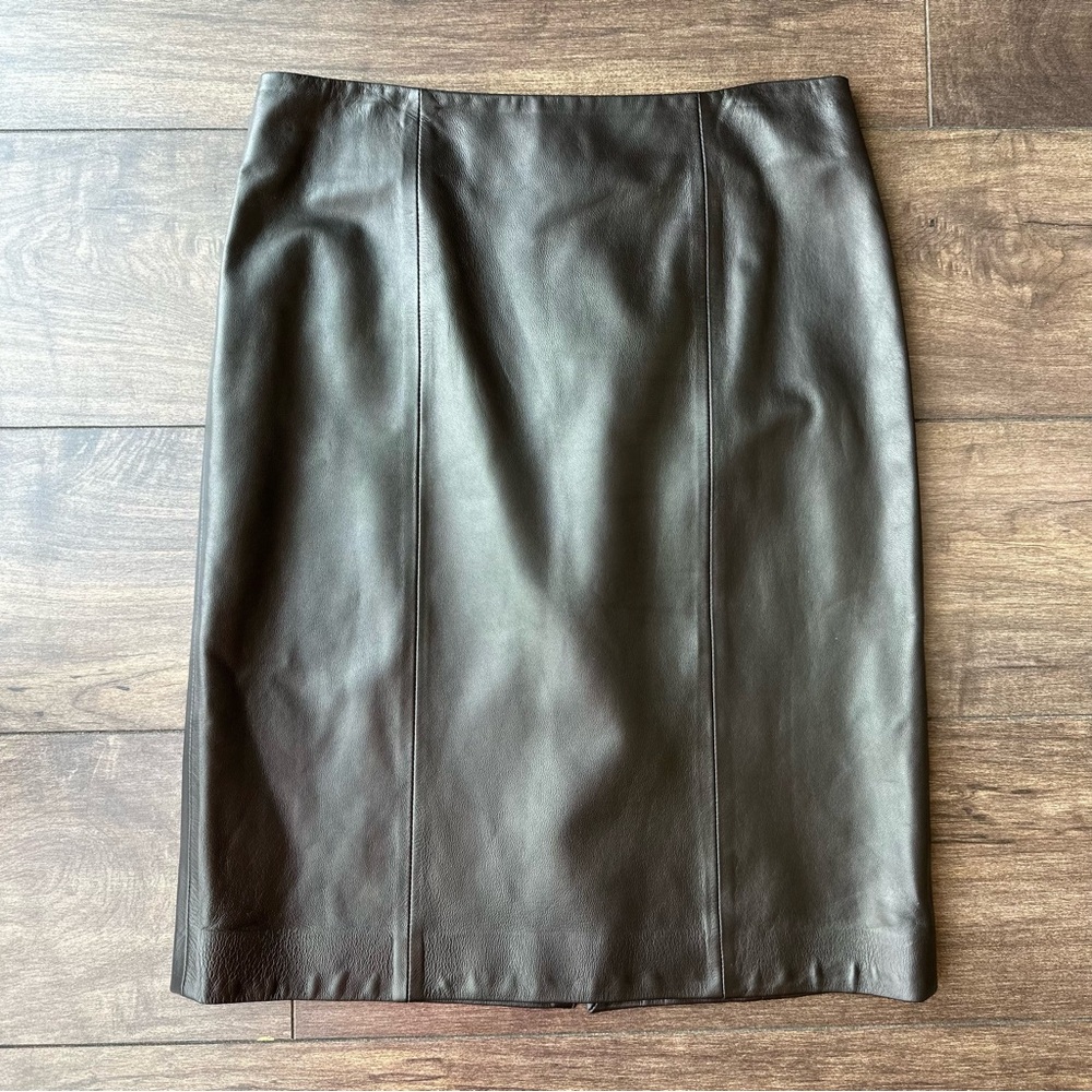 TALBOTS Dark Brown Genuine Leather Classic Pencil Skirt - Women’s Size 4